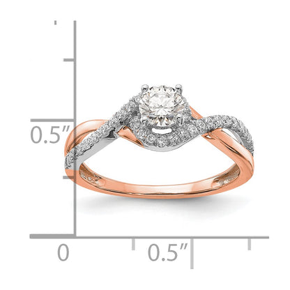 14K Two Tone White And Rose Gold Criss Cross (Holds 3/8 Carat (4.8mm) Round Center) 1/5 Diamond Semi Mount Engagement Ring