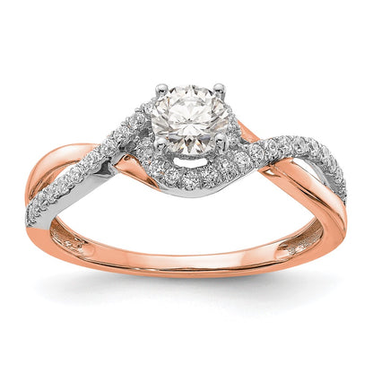 14K Two Tone White And Rose Gold Criss Cross (Holds 3/8 Carat (4.8mm) Round Center) 1/5 Diamond Semi Mount Engagement Ring