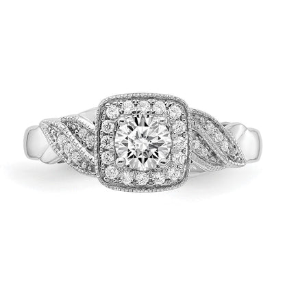 14k White Gold 1/2 Ct. Lab Grown Diamond VS/SI+ G+ Round Halo Engagement Ring