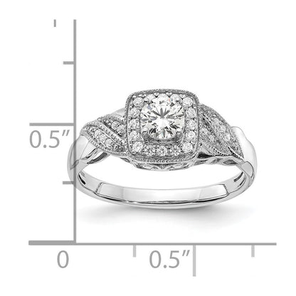 10k White Gold 1/2 Ct. Lab Grown Diamond VS/SI+ G+ Round Halo Engagement Ring