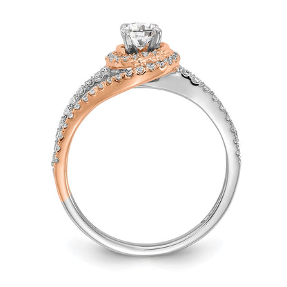 14K Two Tone White And Rose Gold Halo Plus (Holds 1/3 Carat (4.5mm) Round Center) 3/8 Diamond Semi Mount Engagement Ring