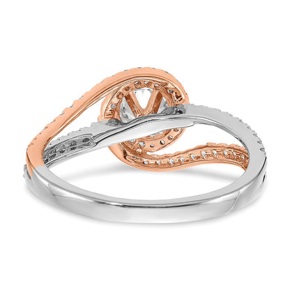14K Two Tone White And Rose Gold Halo Plus (Holds 1/3 Carat (4.5mm) Round Center) 3/8 Diamond Semi Mount Engagement Ring