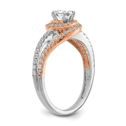 14K Two Tone White And Rose Gold Halo Plus (Holds 1/3 Carat (4.5mm) Round Center) 3/8 Diamond Semi Mount Engagement Ring