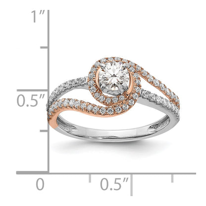 14K Two Tone White And Rose Gold Halo Plus (Holds 1/3 Carat (4.5mm) Round Center) 3/8 Diamond Semi Mount Engagement Ring