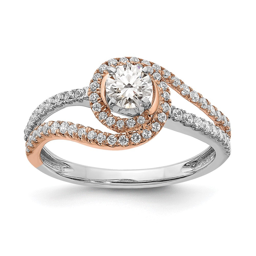 14K Two Tone White And Rose Gold Halo Plus (Holds 1/3 Carat (4.5mm) Round Center) 3/8 Diamond Semi Mount Engagement Ring
