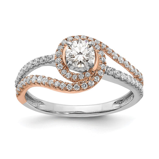 14K Two Tone White And Rose Gold Halo Plus (Holds 1/3 Carat (4.5mm) Round Center) 3/8 Diamond Semi Mount Engagement Ring