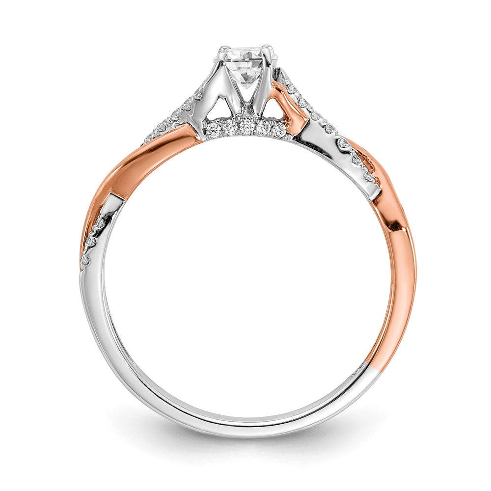 14K Two Tone White And Rose Gold Criss Cross (Holds 1/4 Carat (4.1mm) Round Center) 1/8 Diamond Semi Mount Engagement Ring