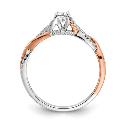 14K Two Tone White And Rose Gold Criss Cross (Holds 1/4 Carat (4.1mm) Round Center) 1/8 Diamond Semi Mount Engagement Ring