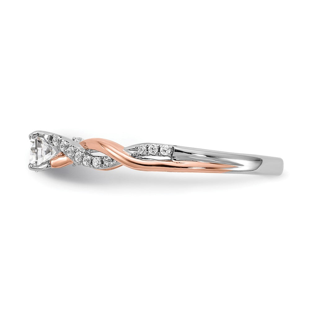 14K Two Tone White And Rose Gold Criss Cross (Holds 1/4 Carat (4.1mm) Round Center) 1/8 Diamond Semi Mount Engagement Ring