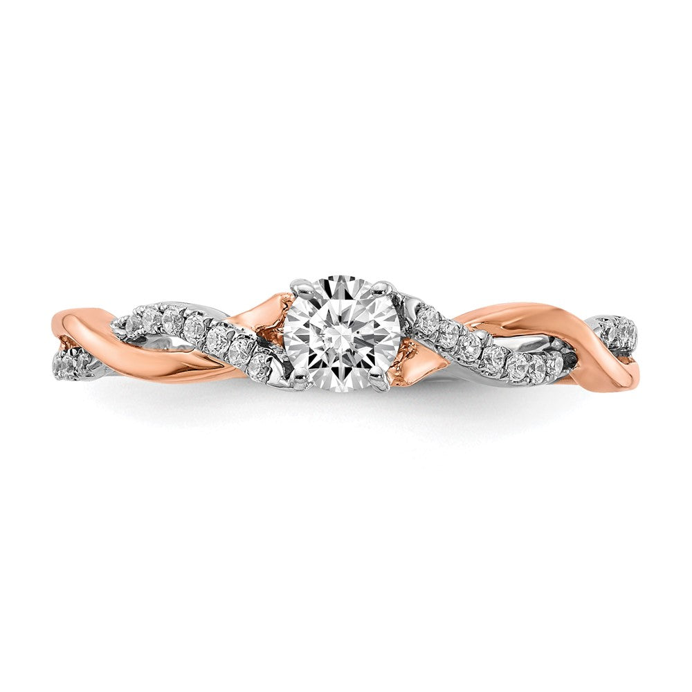 14K Two Tone White And Rose Gold Criss Cross (Holds 1/4 Carat (4.1mm) Round Center) 1/8 Diamond Semi Mount Engagement Ring