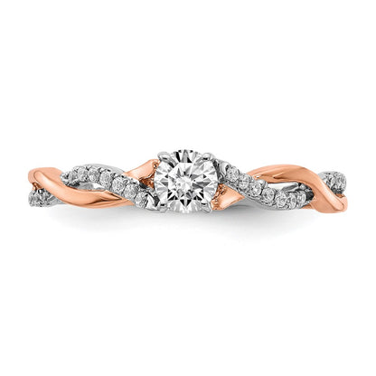 14K Two Tone White And Rose Gold Criss Cross (Holds 1/4 Carat (4.1mm) Round Center) 1/8 Diamond Semi Mount Engagement Ring