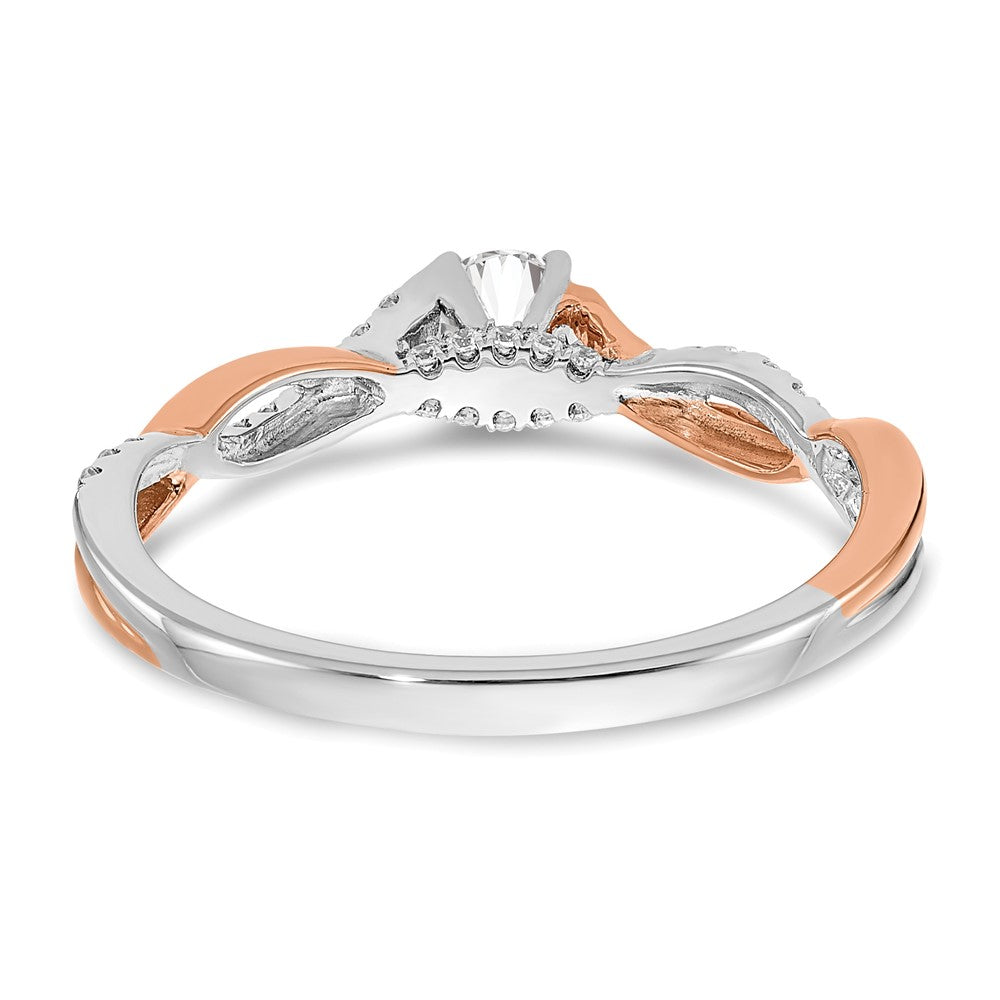 14K Two Tone White And Rose Gold Criss Cross (Holds 1/4 Carat (4.1mm) Round Center) 1/8 Diamond Semi Mount Engagement Ring