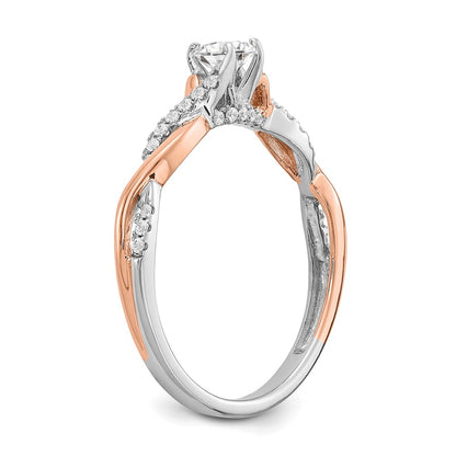 14K Two Tone White And Rose Gold Criss Cross (Holds 1/4 Carat (4.1mm) Round Center) 1/8 Diamond Semi Mount Engagement Ring