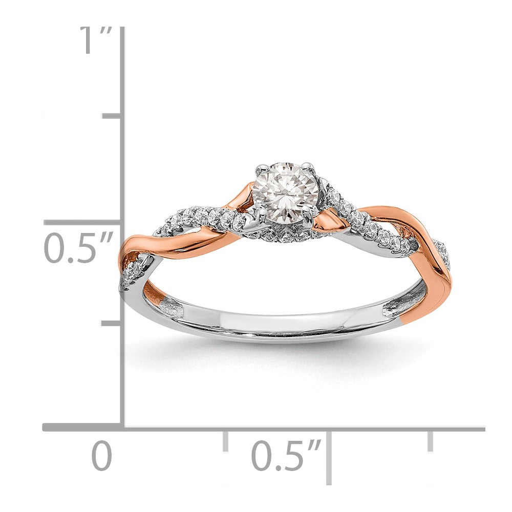 14K Two Tone White And Rose Gold Criss Cross (Holds 1/4 Carat (4.1mm) Round Center) 1/8 Diamond Semi Mount Engagement Ring