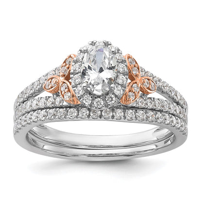 14k Two-tone Two Tone Rose and White Gold 3/4 Ct. Lab Grown Diamond VS/SI+ G+ Oval Halo Engagement Ring