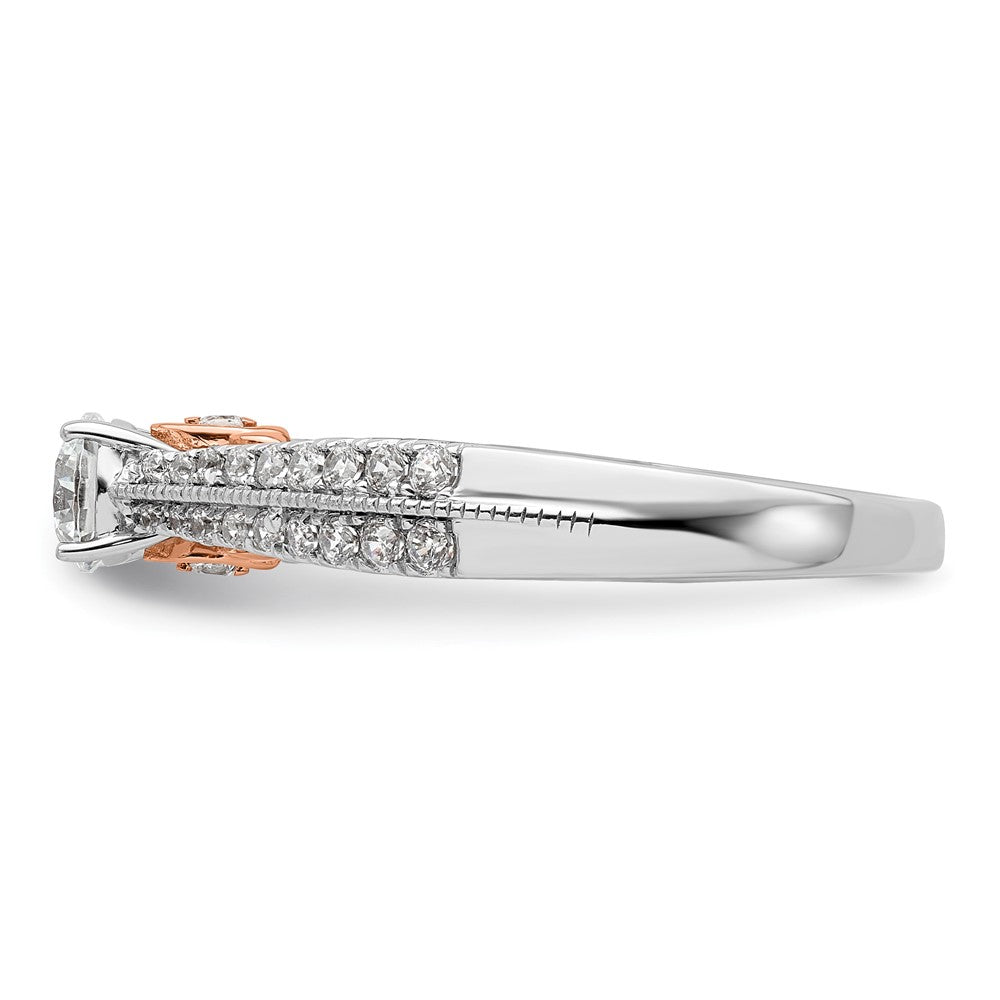10k Two-tone Two Tone Rose and White Gold 3/4 Ct. Lab Grown Diamond VS/SI+ G+ Round Complete Channel Set Shared Prong Engagement Ring