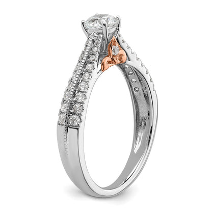 10k Two-tone Two Tone Rose and White Gold 3/4 Ct. Lab Grown Diamond VS/SI+ G+ Round Complete Channel Set Shared Prong Engagement Ring