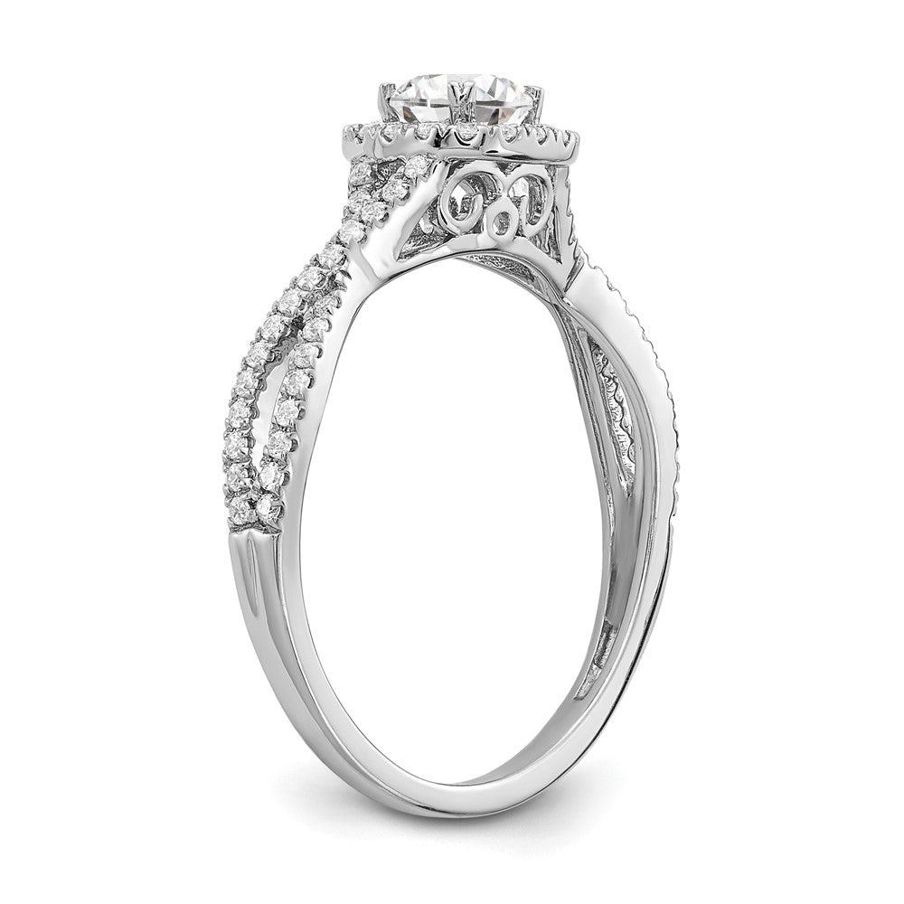 14K White Gold Halo Plus (Holds 1/2 Carat (5.2mm) Round Center) 1/3 Diamond Semi Mount Engagement Ring