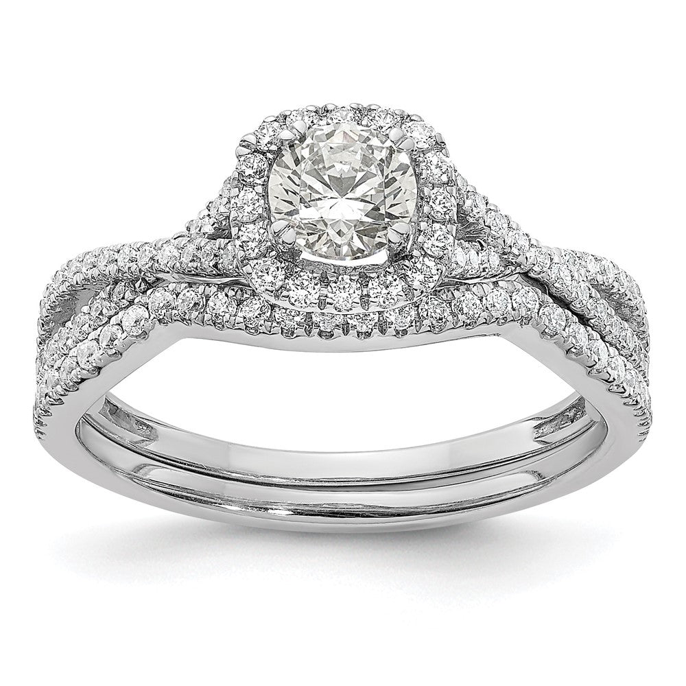 14K White Gold Halo Plus (Holds 1/2 Carat (5.2mm) Round Center) 1/3 Diamond Semi Mount Engagement Ring