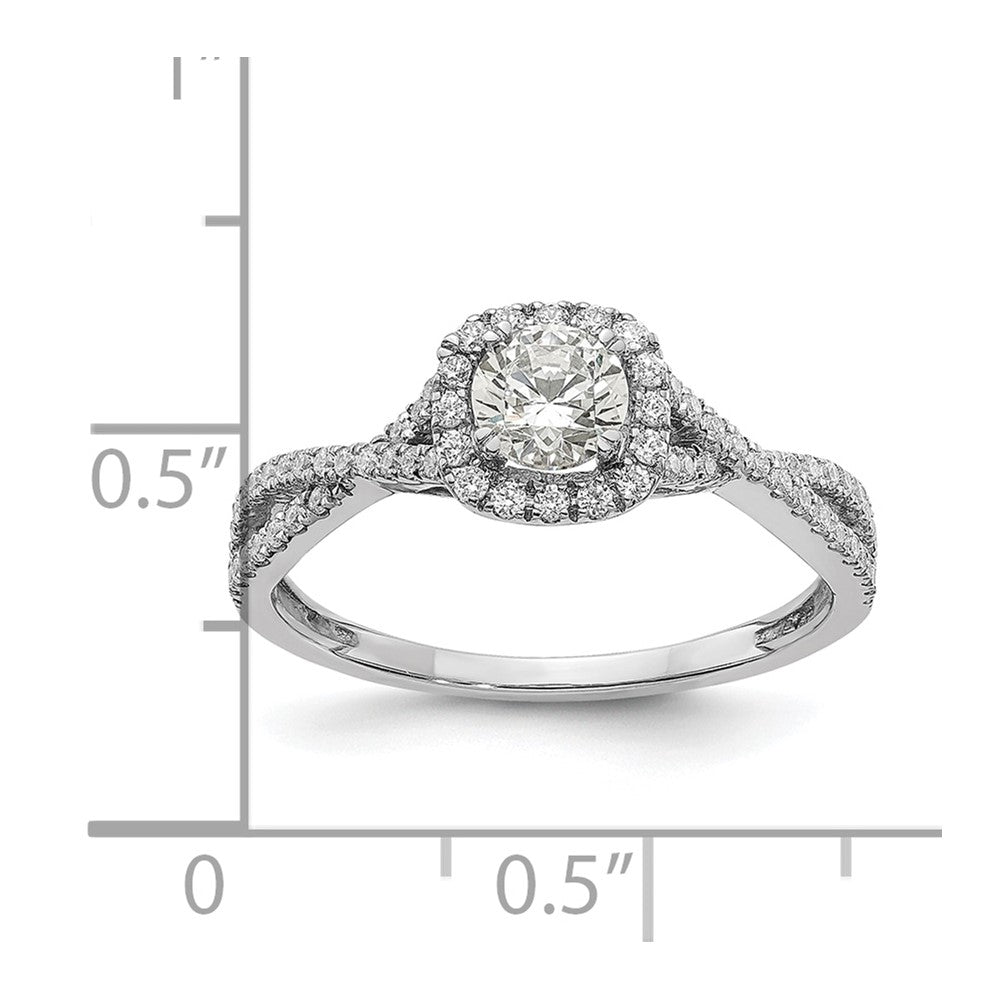 14K White Gold Halo Plus (Holds 1/2 Carat (5.2mm) Round Center) 1/3 Diamond Semi Mount Engagement Ring