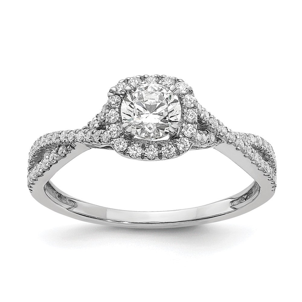 14K White Gold Halo Plus (Holds 1/2 Carat (5.2mm) Round Center) 1/3 Diamond Semi Mount Engagement Ring