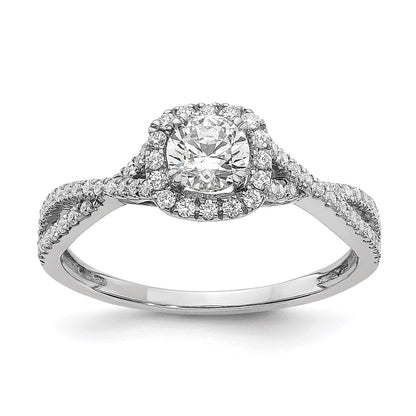 14K White Gold Halo Plus (Holds 1/2 Carat (5.2mm) Round Center) 1/3 Diamond Semi Mount Engagement Ring