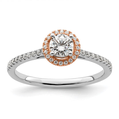 14k Two-Tone Rose and White Gold 1/2 Ct. Lab Grown Diamond VS/SI+ G+ Round Halo Engagement Ring