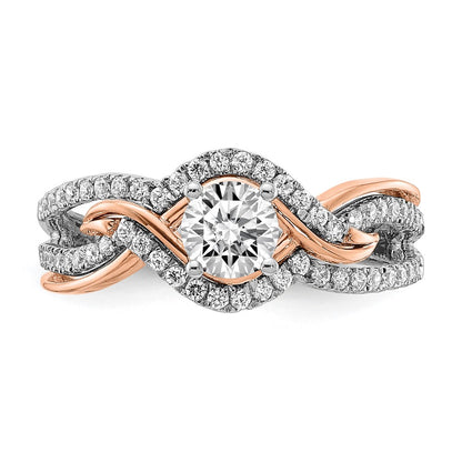 14K Two Tone White And Rose Gold Criss Cross (Holds (1/2 Carat (5.2mm) Round Center) 1/3 Diamond Semi Mount Engagement Ring