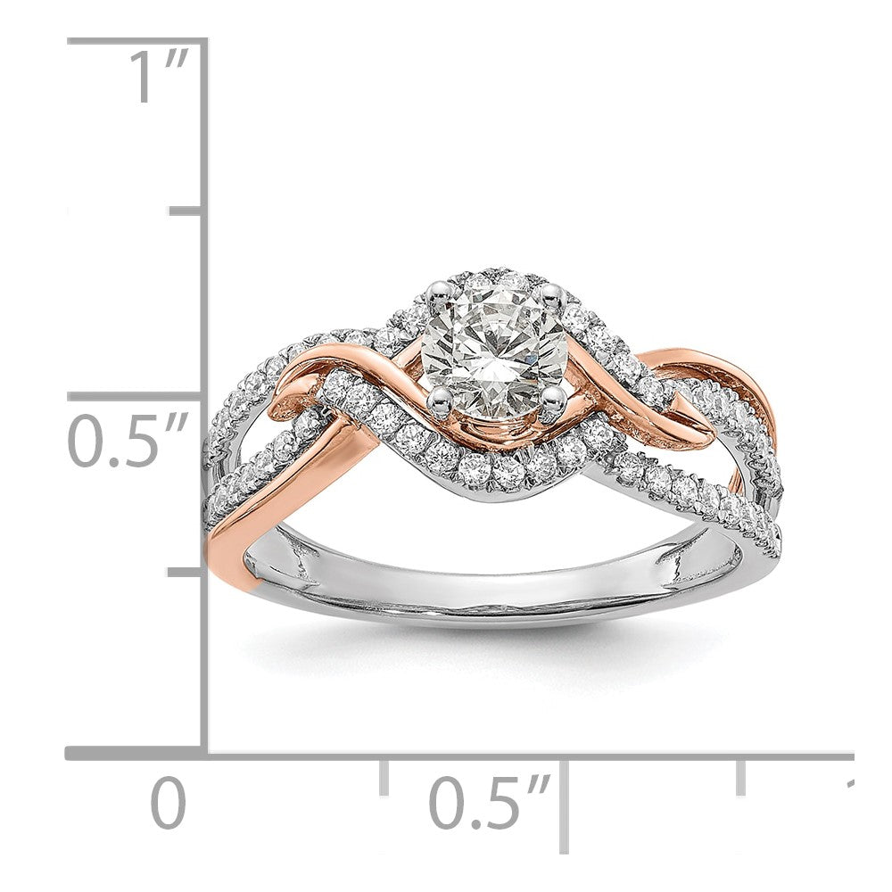 14K Two Tone White And Rose Gold Criss Cross (Holds (1/2 Carat (5.2mm) Round Center) 1/3 Diamond Semi Mount Engagement Ring