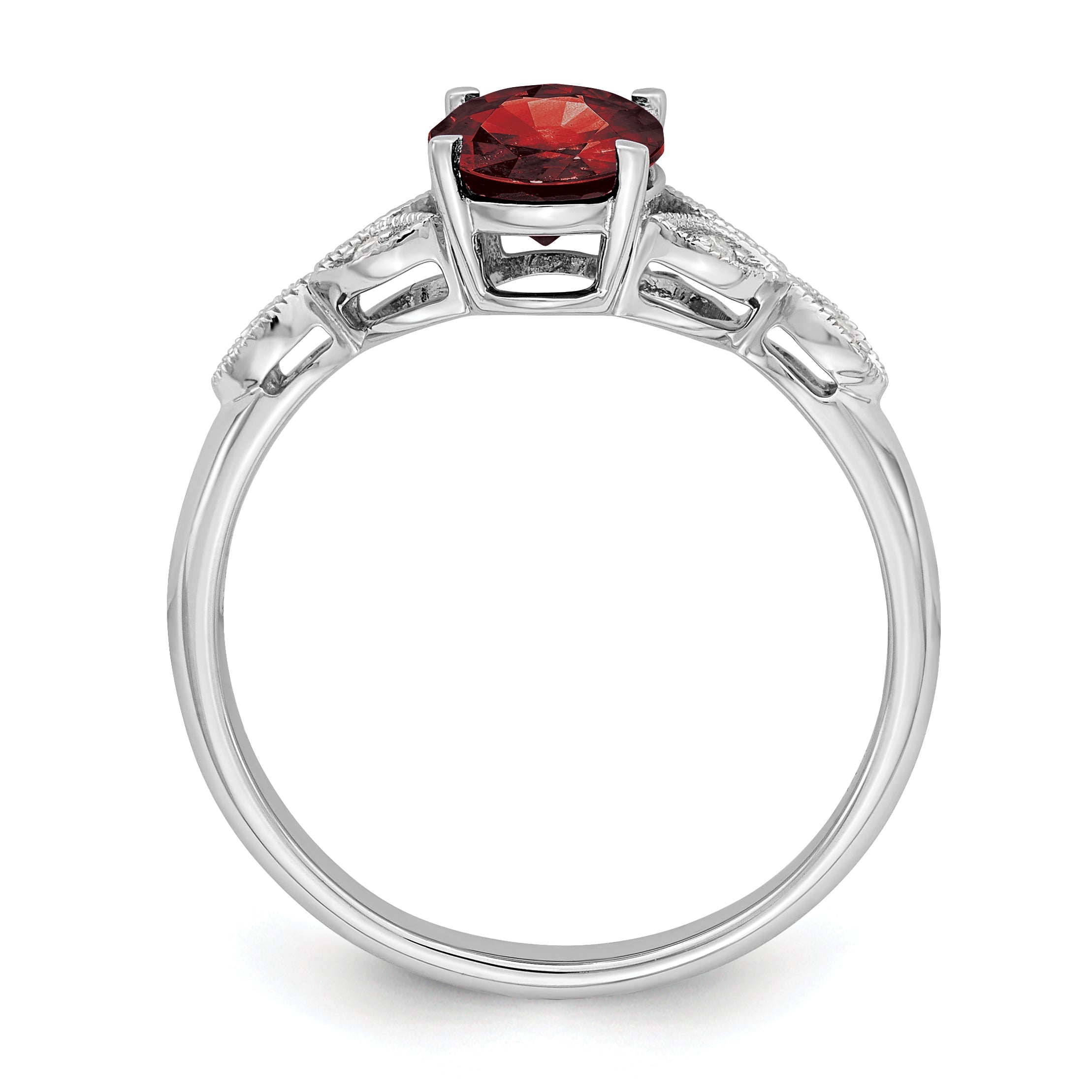 10K White Gold Oval Garnet And Diamond Ring