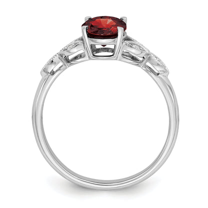 10K White Gold Oval Garnet And Diamond Ring