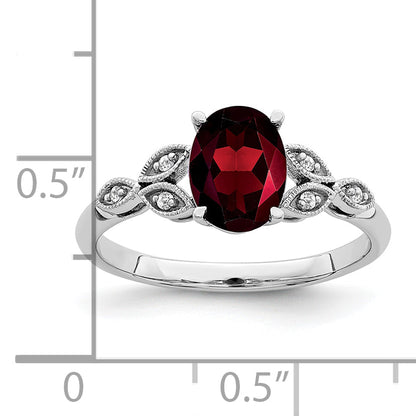 10K White Gold Oval Garnet And Diamond Ring