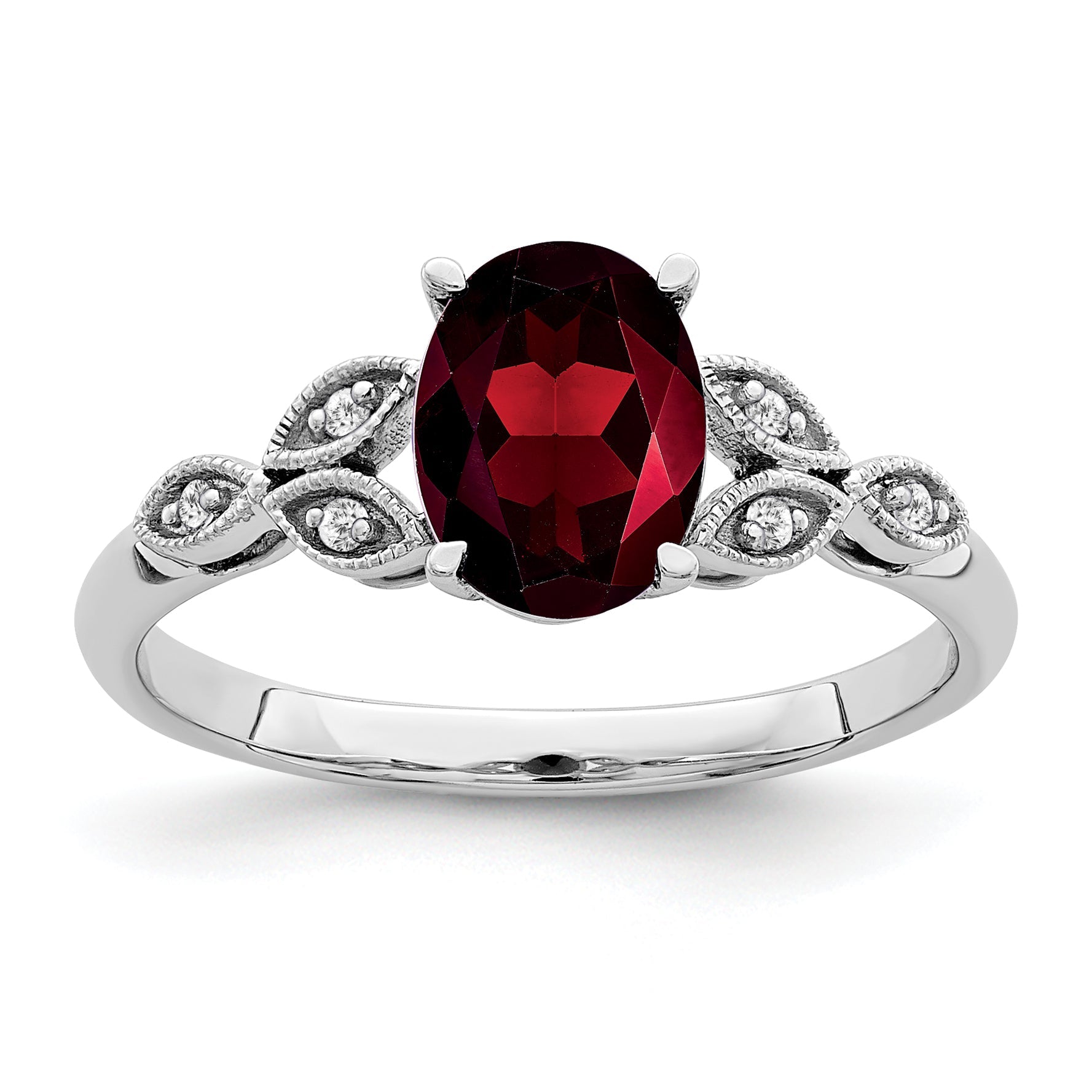 10K White Gold Oval Garnet And Diamond Ring