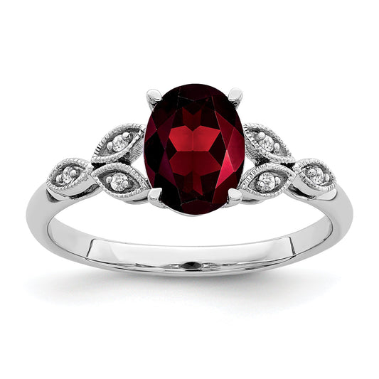 10K White Gold Oval Garnet And Diamond Ring