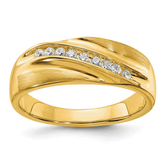 14k Yellow Gold Lab Grown VS/SI+ G+ Diamond Polished & Satin Men's Band Ring