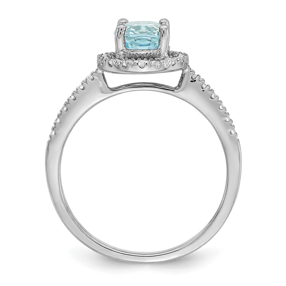 14K White Gold Blooming Bridal Halo 8X6mm Oval Aquamarine And 1/3 Carat Diamond Complete Engagement Ring