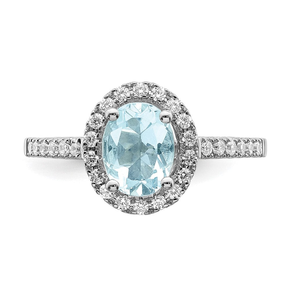 14K White Gold Blooming Bridal Halo 8X6mm Oval Aquamarine And 1/3 Carat Diamond Complete Engagement Ring