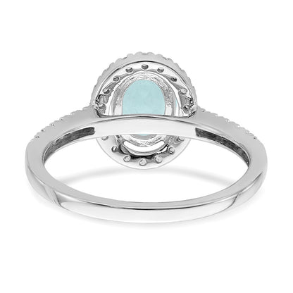 14K White Gold Blooming Bridal Halo 8X6mm Oval Aquamarine And 1/3 Carat Diamond Complete Engagement Ring