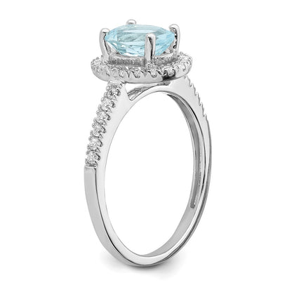 14K White Gold Blooming Bridal Halo 8X6mm Oval Aquamarine And 1/3 Carat Diamond Complete Engagement Ring