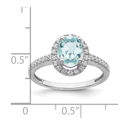 14K White Gold Blooming Bridal Halo 8X6mm Oval Aquamarine And 1/3 Carat Diamond Complete Engagement Ring