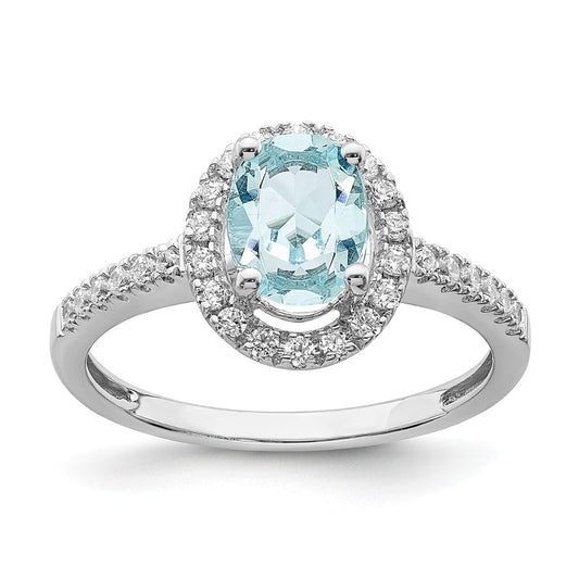 14K White Gold Blooming Bridal Halo 8X6mm Oval Aquamarine And 1/3 Carat Diamond Complete Engagement Ring