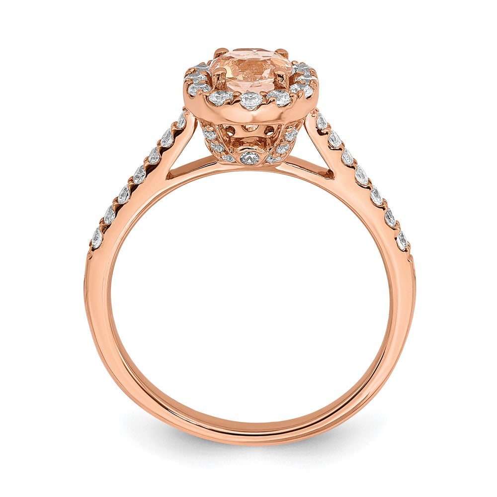 Solid 14k Rose Gold Morganite Simulated CZ Halo Complete Engagement Ring