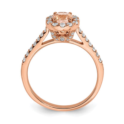 Solid 14k Rose Gold Morganite Simulated CZ Halo Complete Engagement Ring