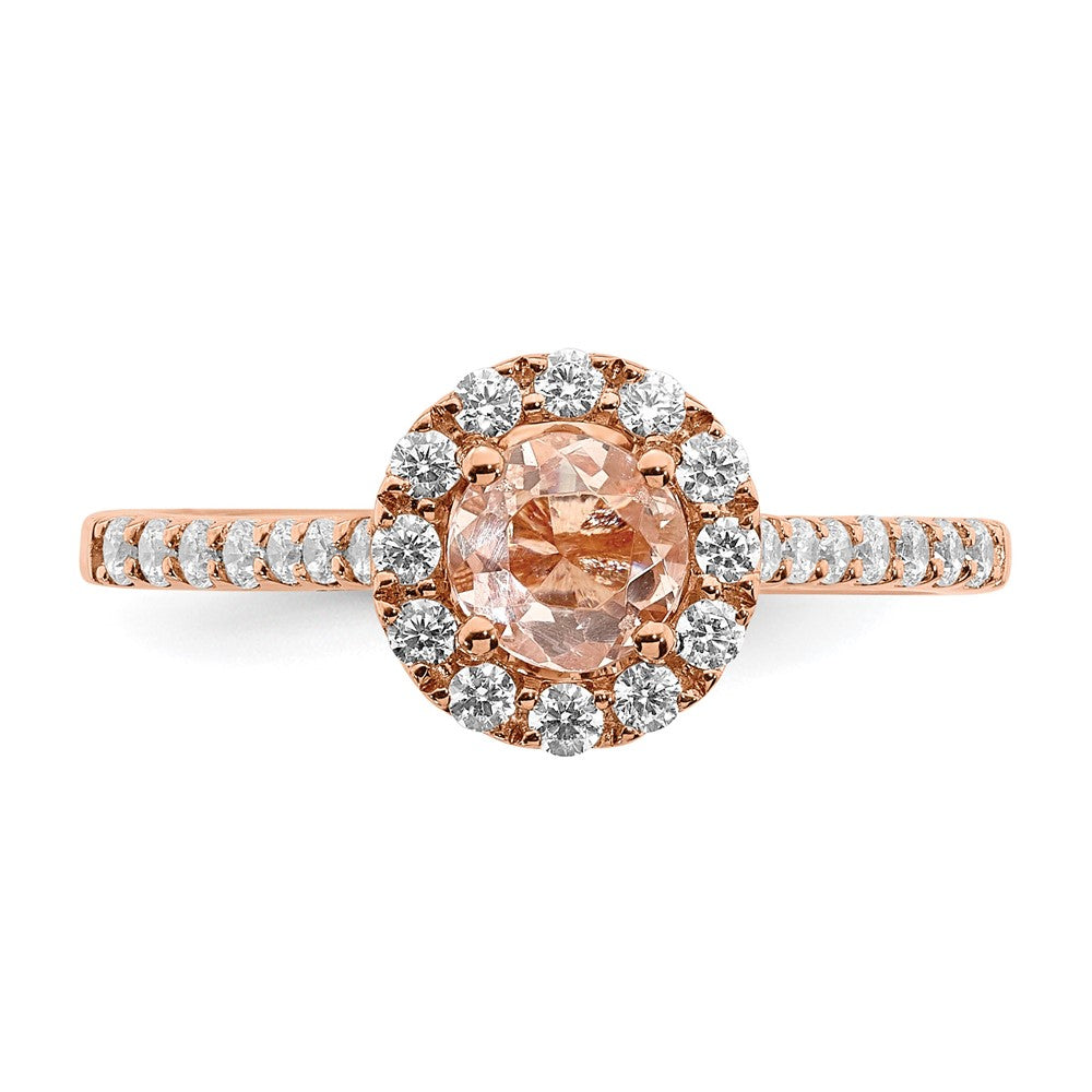 Solid 14k Rose Gold Morganite Simulated CZ Halo Complete Engagement Ring