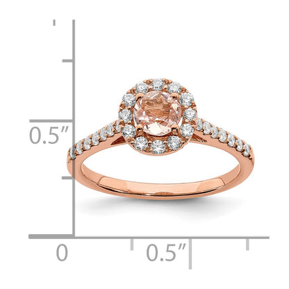 Solid 14k Rose Gold Morganite Simulated CZ Halo Complete Engagement Ring