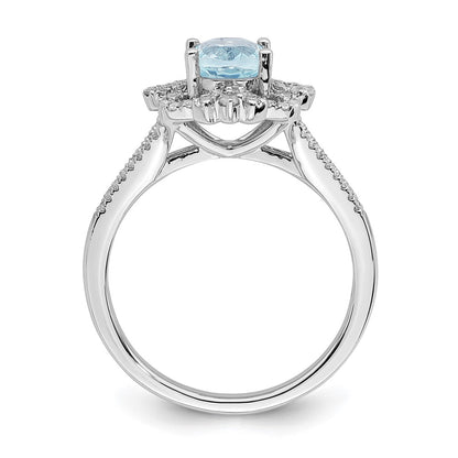 Solid 14k White Gold Simulated Aquamarine Vintage CZ Halo Complete Engagement Ring