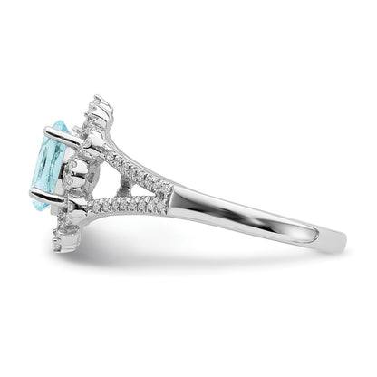 Solid 14k White Gold Simulated Aquamarine Vintage CZ Halo Complete Engagement Ring