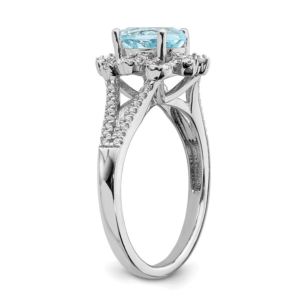 Solid 14k White Gold Simulated Aquamarine Vintage CZ Halo Complete Engagement Ring