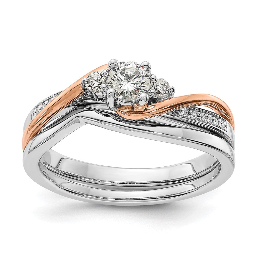 10K Two Tone White And Rose Gold (Holds 1/4 Carat (4.1mm) Round Center) 1/8 Diamond Semi Mount Engagement Ring