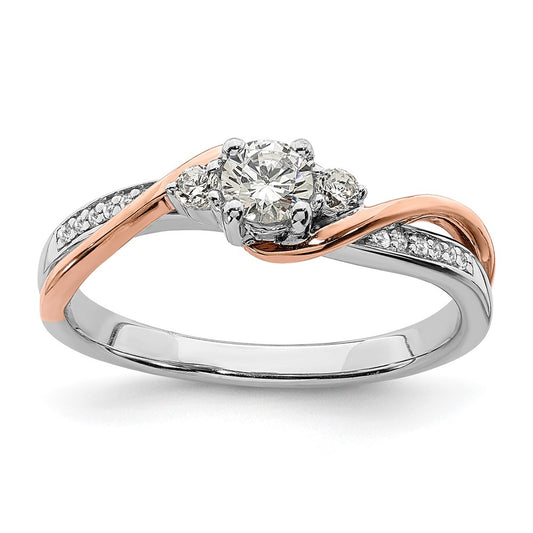 10K Two Tone White And Rose Gold (Holds 1/4 Carat (4.1mm) Round Center) 1/8 Diamond Semi Mount Engagement Ring